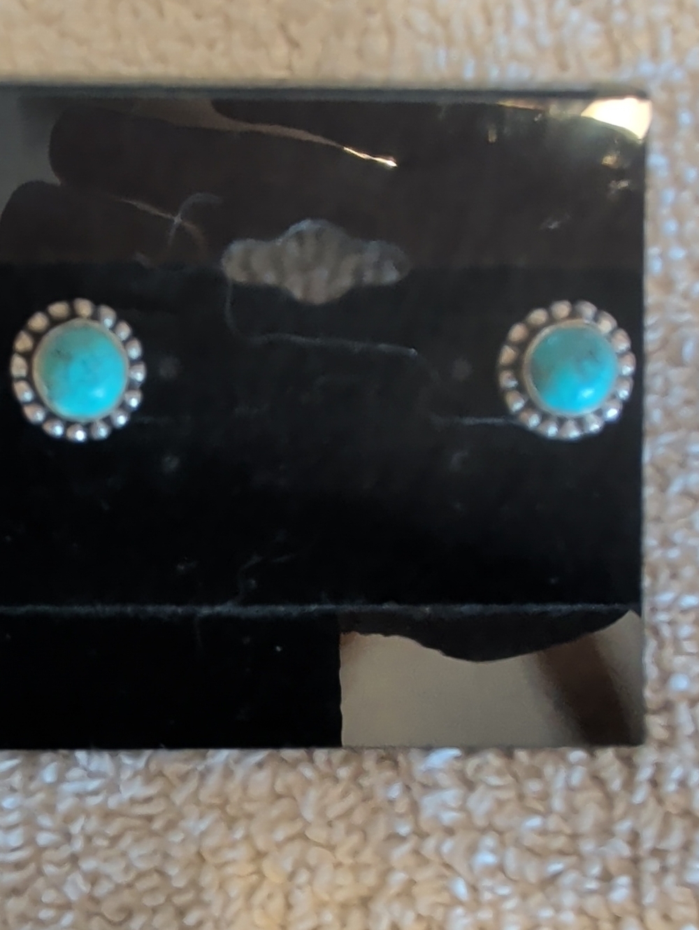 Turquoise Sterling-Style Round Stud Earrings - Women Jewelry